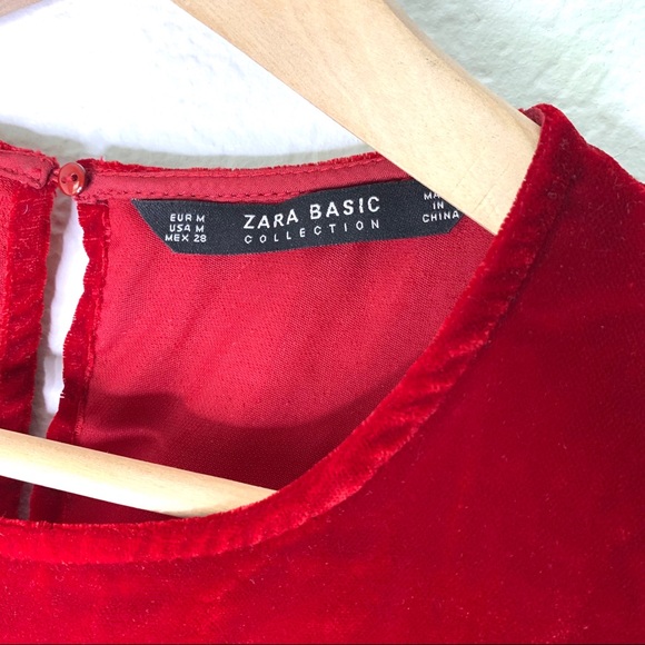 Zara red velvet cropped ruffle sleeve top size m - Picture 2 of 6